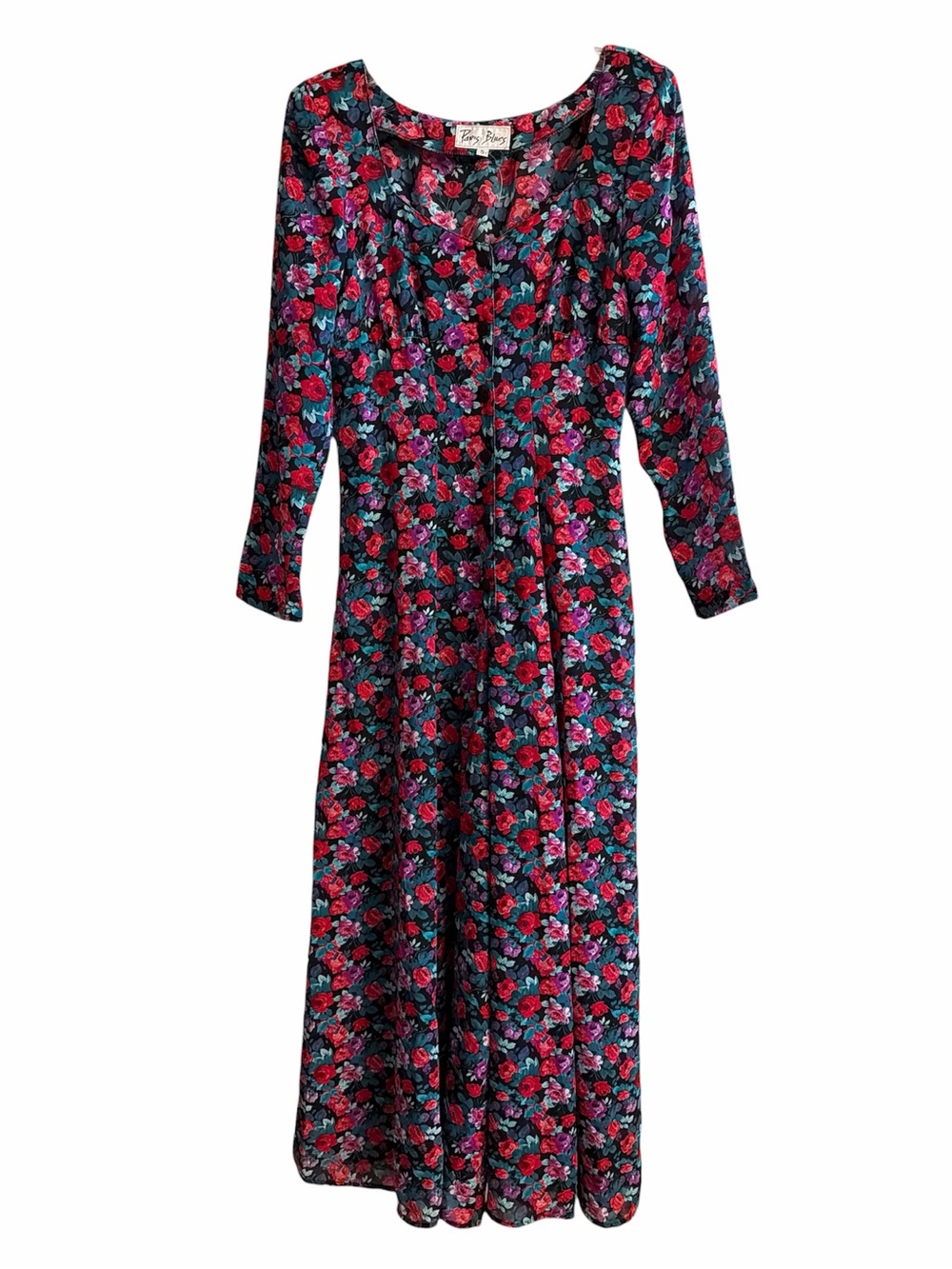 VIntage 90s Paris Blues Floral Print Jumpsuit Lightweight Cottagecore Retro Sz 5